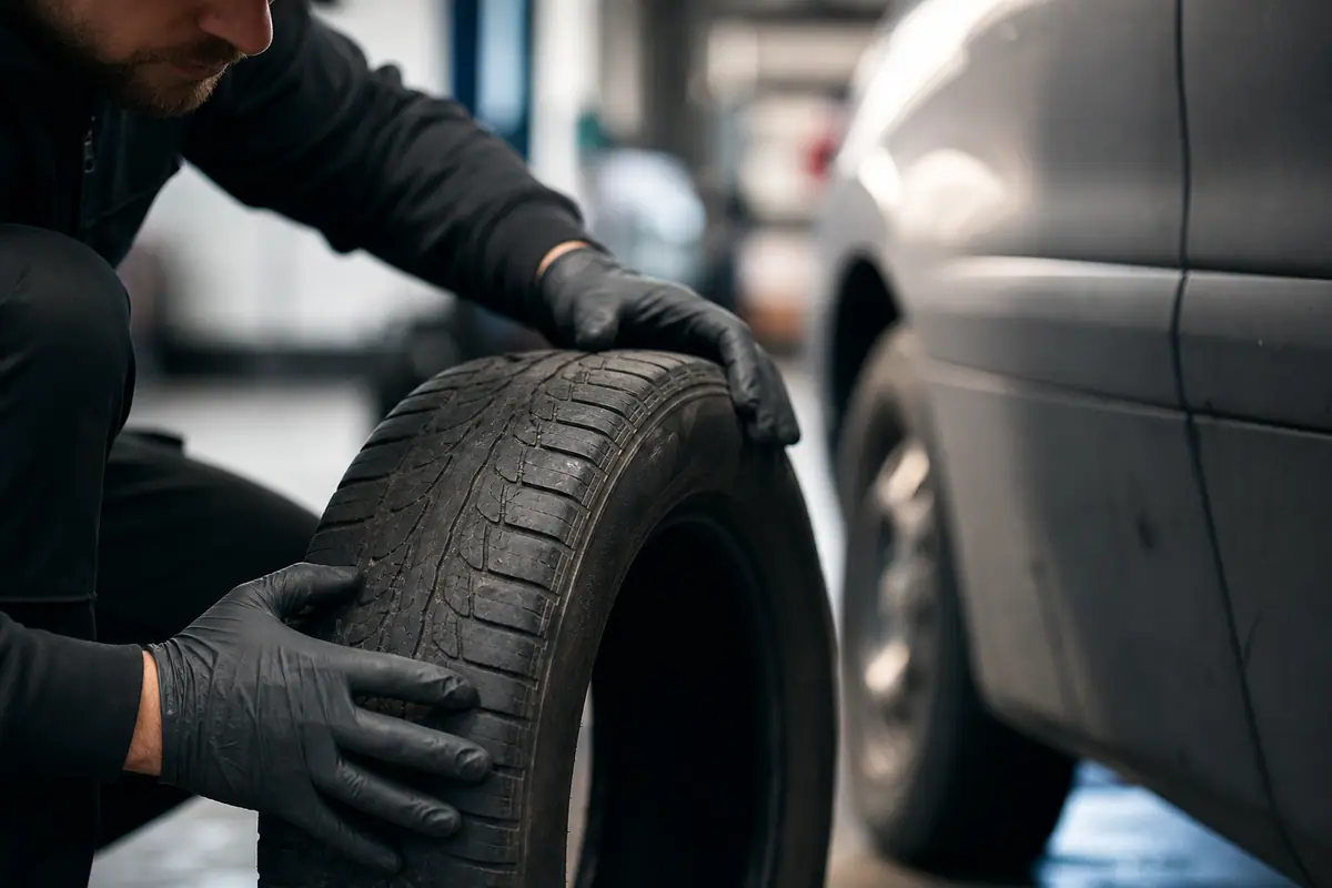 Gros plan sur le flanc d'un pneu de voiture avec le marquage de fabrication visible