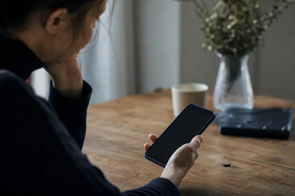 Personne consultant une galerie de photos vide sur un smartphone